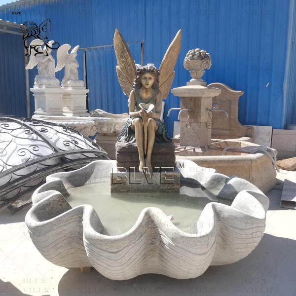 Brass Garden Fairy Statues Bronze Fountain Marble Shell Pool Fountains Metal Art