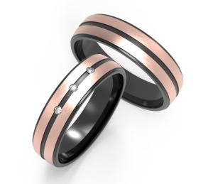 Quality Domed Black Titanium Mens Band Polished With Rose Gold Inset Zircon Couple Ring wholesale