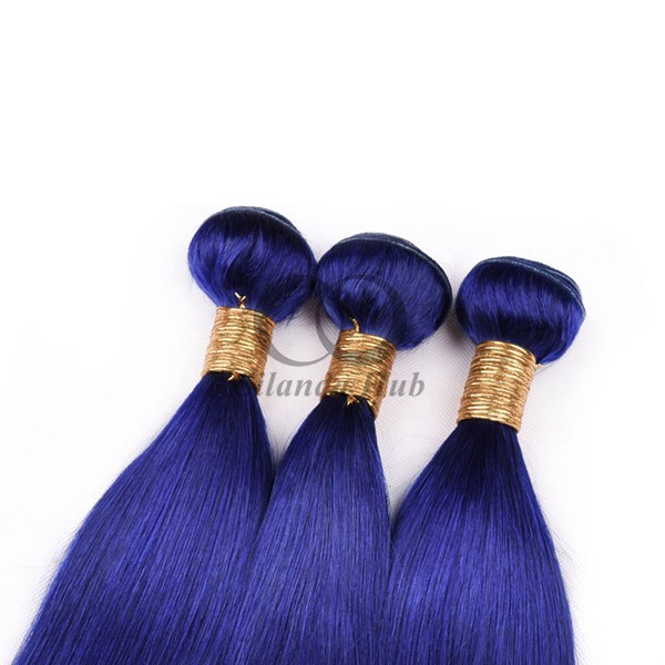 Blue Straight Remy Human Hair Bundles Sew In Weave Bundles Brazilian Bundle Deals