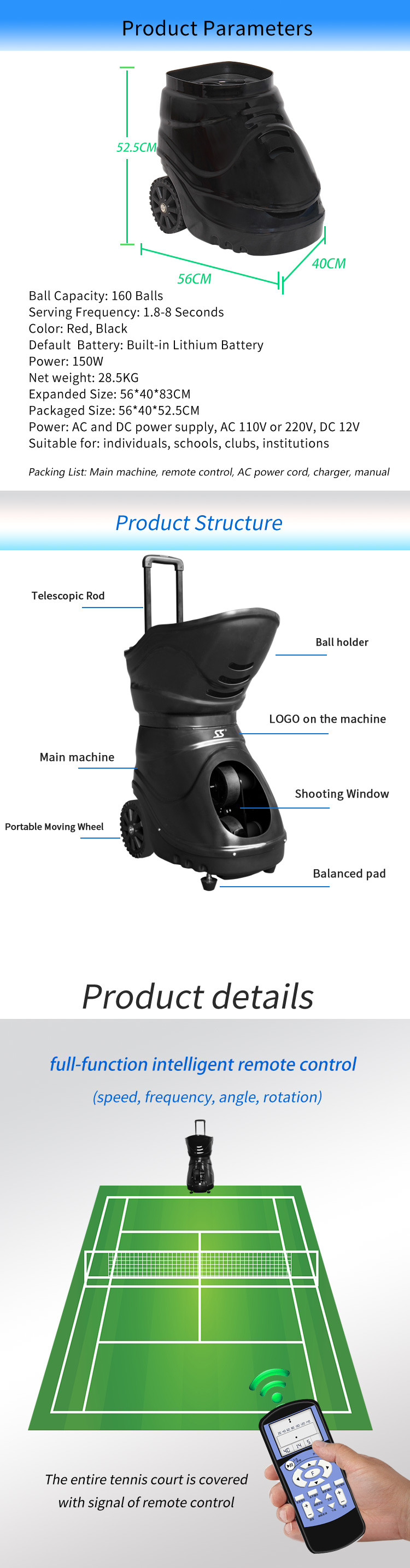 CE Certified Tennis Ball Shooting Machine Siboasi S4015 Tennis Ball Machine