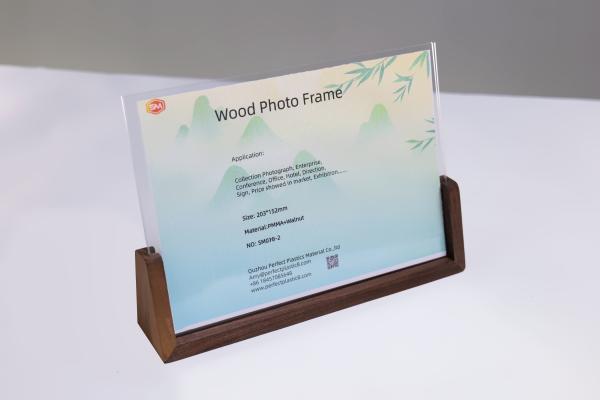 Modern 4*6 Inch Acrylic Sign Holder Clear Picture Photo Frames With Wood Base