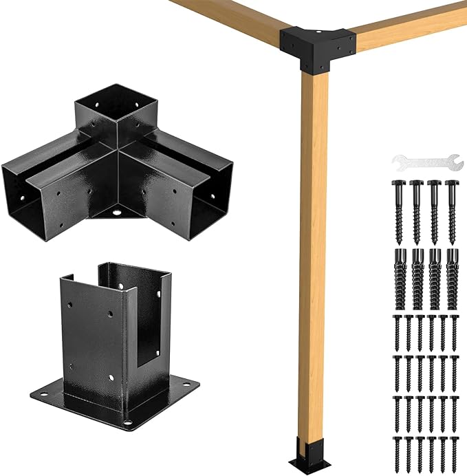 Elevated Wood Stand Kit with Carbon Steel Pergola Post Bracket and Extension Brackets