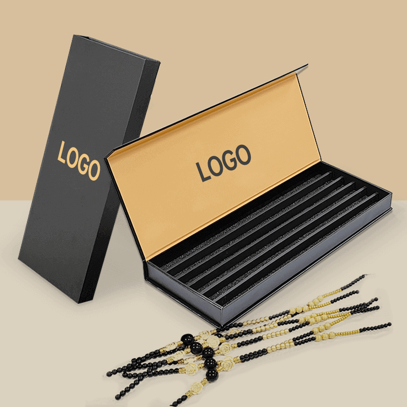 Custom Black Waist Bead Packaging Magnetic Cardboard Closure Gift Box for Custom Sizes