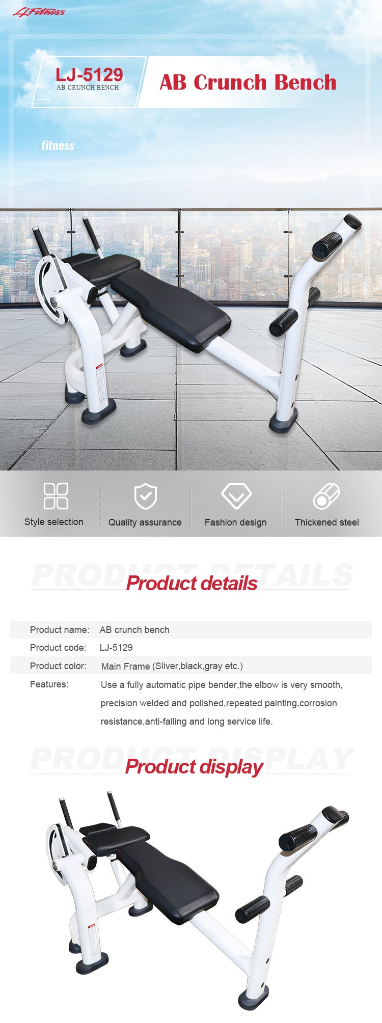 Custom Commercial Grade Gym Equipment White Tube Ab Crunch Bench Press