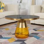 75x47CM Luxury Center Tables Round Bell Nesting Coffee Table Black Glass Base