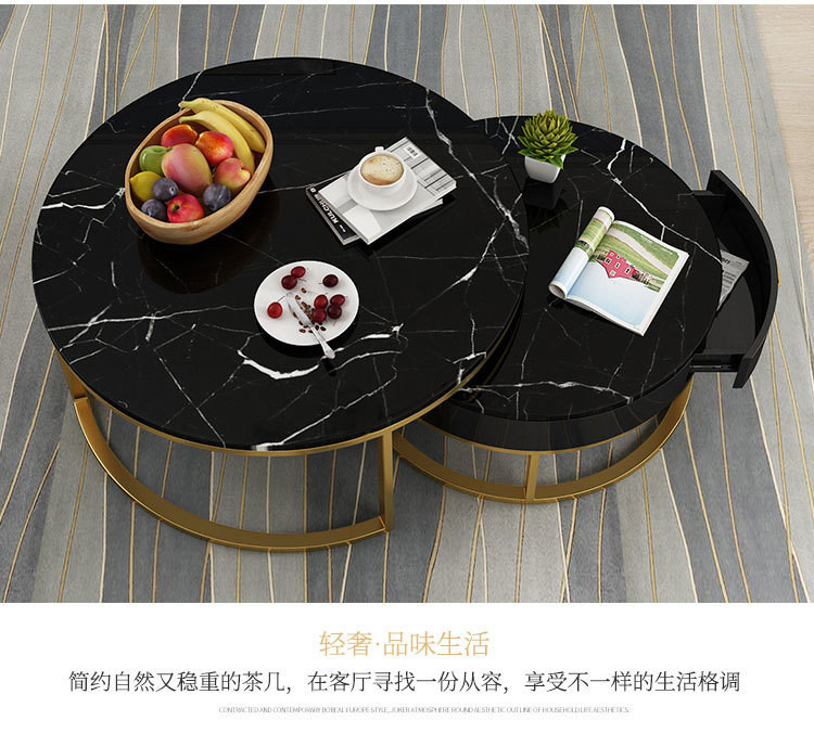 Nordic Marble Living Room Custom Made Furniture With Drawer Round Size Tea Table Combination