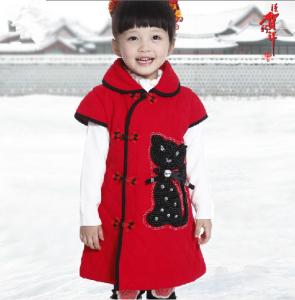 Quality Littlie Girls Cheongsam , Sleeveless One Piece Dress Cotton Childrens Clothes wholesale