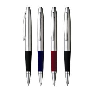 Quality twist mechanism brass metal pen,colored grip, silver lacquer body wholesale