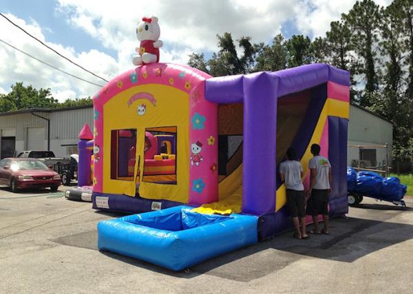 Kids Party Pink Hello Kitty Themed Inflatable Bouncer With Slide 0.55mm PVC
