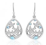 Natural Gemstone Long Dangle Larimar Earrings Sterling Silver For Women