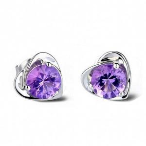 Quality 925 Silver with Created Amethyst Heart Stud Earrings(EESTUD01) wholesale