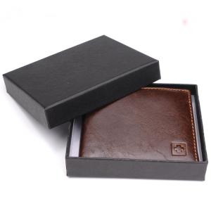 Quality custom black textured wallet paper box luxury purse gift box rigid lid and base wallet box wholesale