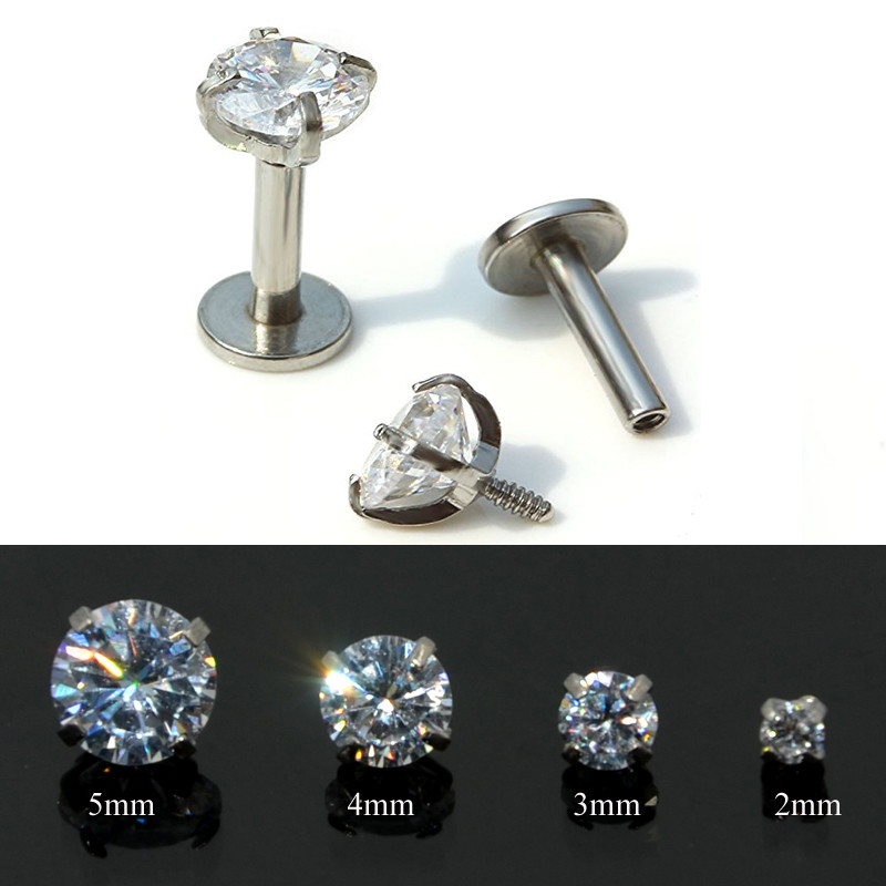 Surgical Steel Prong Set Zircon Ear Helix Tragus Lip Stud Cartilage Earring Labret Monroe Ring Body Jewelry Retainer