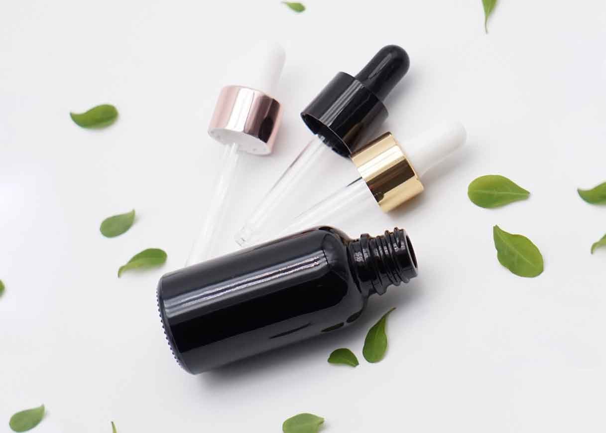 Cosmetic 30ml Essential Oil Bottle Green Glass Dropper Screen Printing