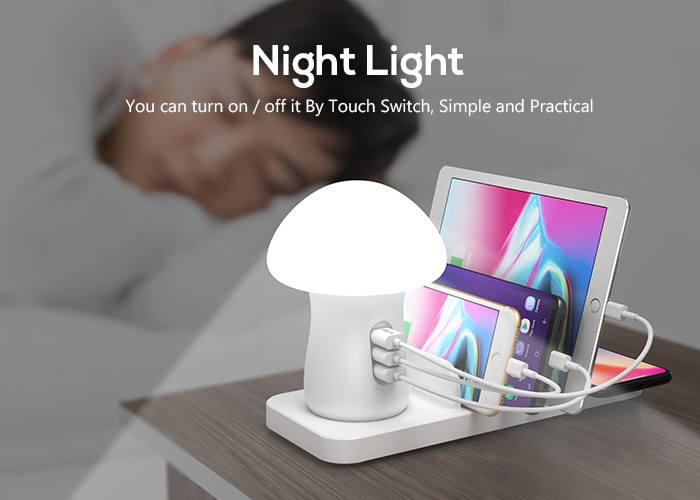 Mushroom White 10W QI Wireless Night Light Charging Station