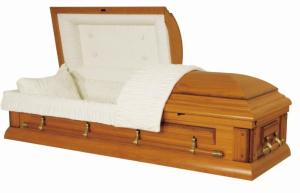 Quality Oak Wood Caskets SWC03 Wooden Coffin With Velvet Interior / Zamak Handle wholesale
