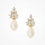 18K Gold Plated Leaf Bridal Earrings White Pearls Leaf Earrings Wedding