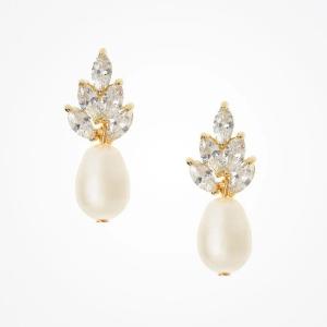 Quality 18K Gold Plated Leaf Bridal Earrings White Pearls Leaf Earrings Wedding wholesale