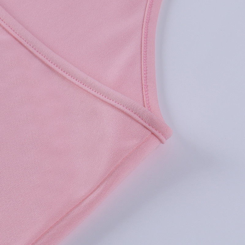 Low Cut Halter Suspender Sexy Women Dresses 61cm Pink High Waist Hollow Stitching
