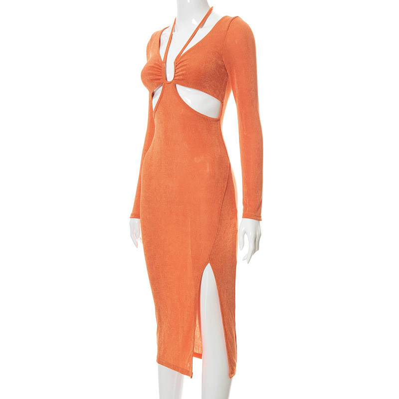 Hanging Neck Summer Casual Long Sleeve Maxi Party Dress