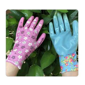 Quality Breathable Flower Polyester XL Protective Gardening Smooth Nitrile Gloves wholesale