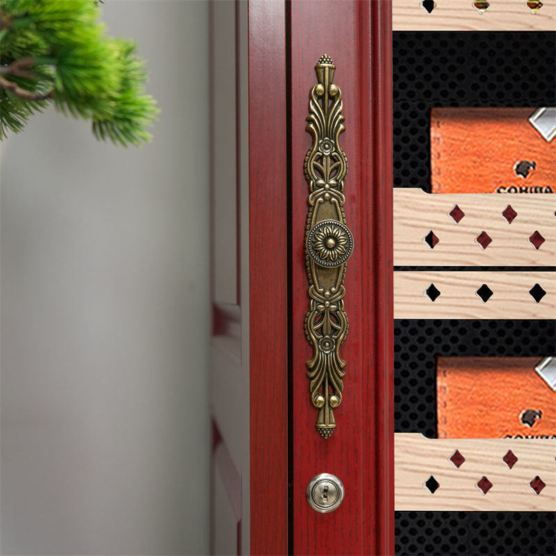Touchscreen Lockable Glass Door Brown Wood Cabinet Cigar Cooler Humidor