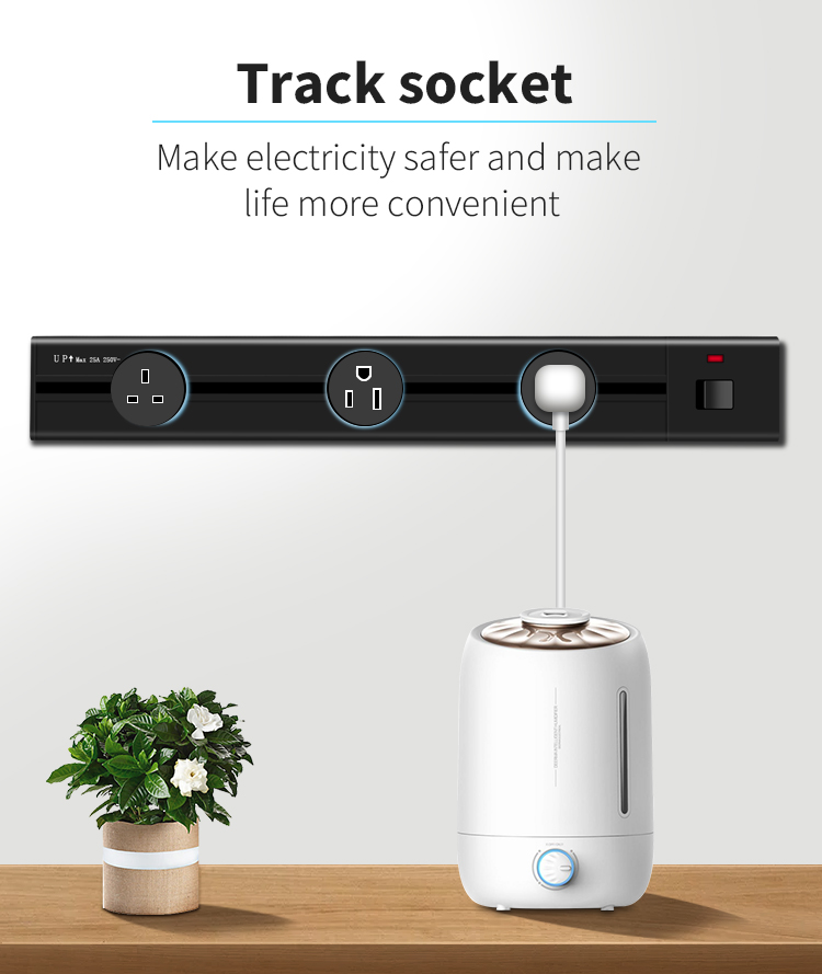 Aluminum Surface Wall Power Track Socket With Usb For Uk System Rated Voltage 100-250V