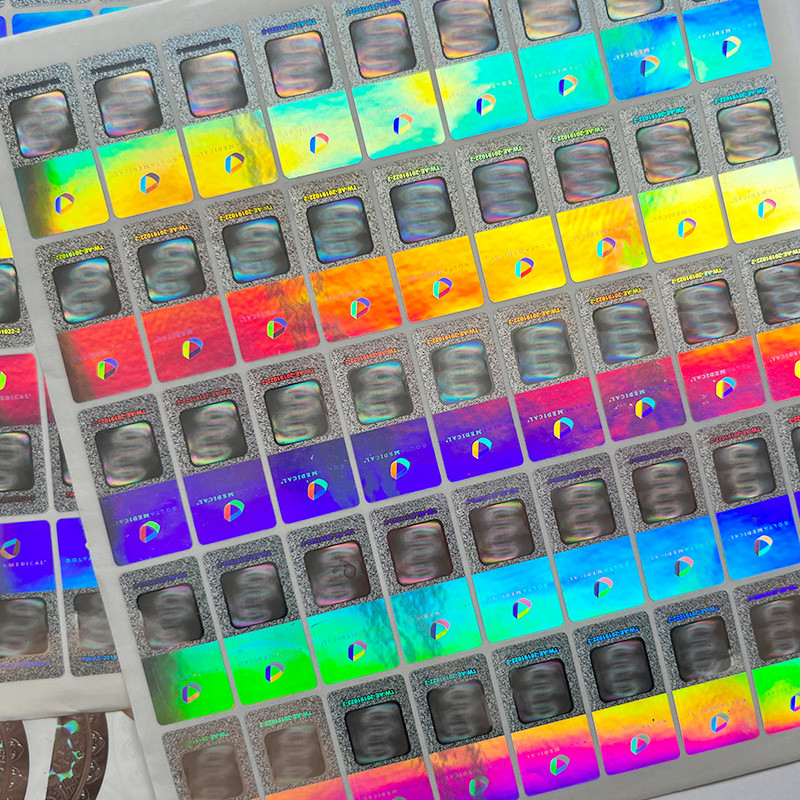 Customized Logo Circle Holographic Label Stickers Round Rainbow Effect Decal
