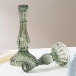 Green Color Glass Candle Holder Taper Candlestick Machine Made