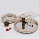 770G Round Gold Mirror Tray , Electroplating Glass Mirror Tray