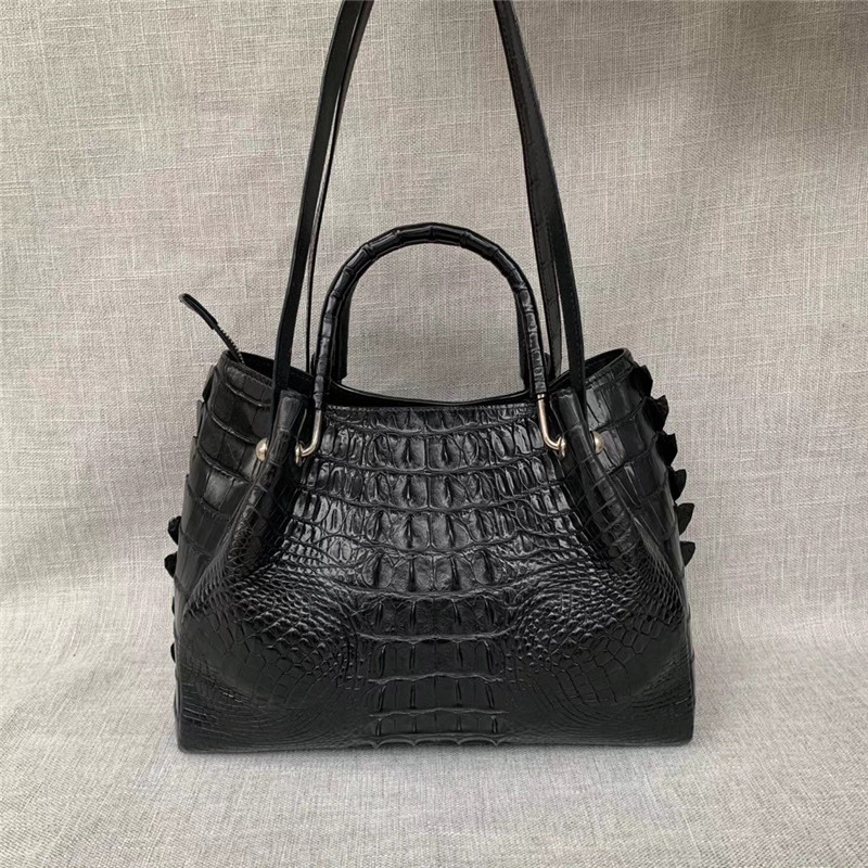 Authentic Crocodile Leather Women Large Handbag Female Single Shoulder Bag Genuine Alligator Skin OL Lady Working Purse