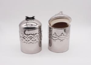 Quality Electroplated Silver Plating Ceramic Pet Treat Jar , Airtight Food Canisters Round Shape wholesale