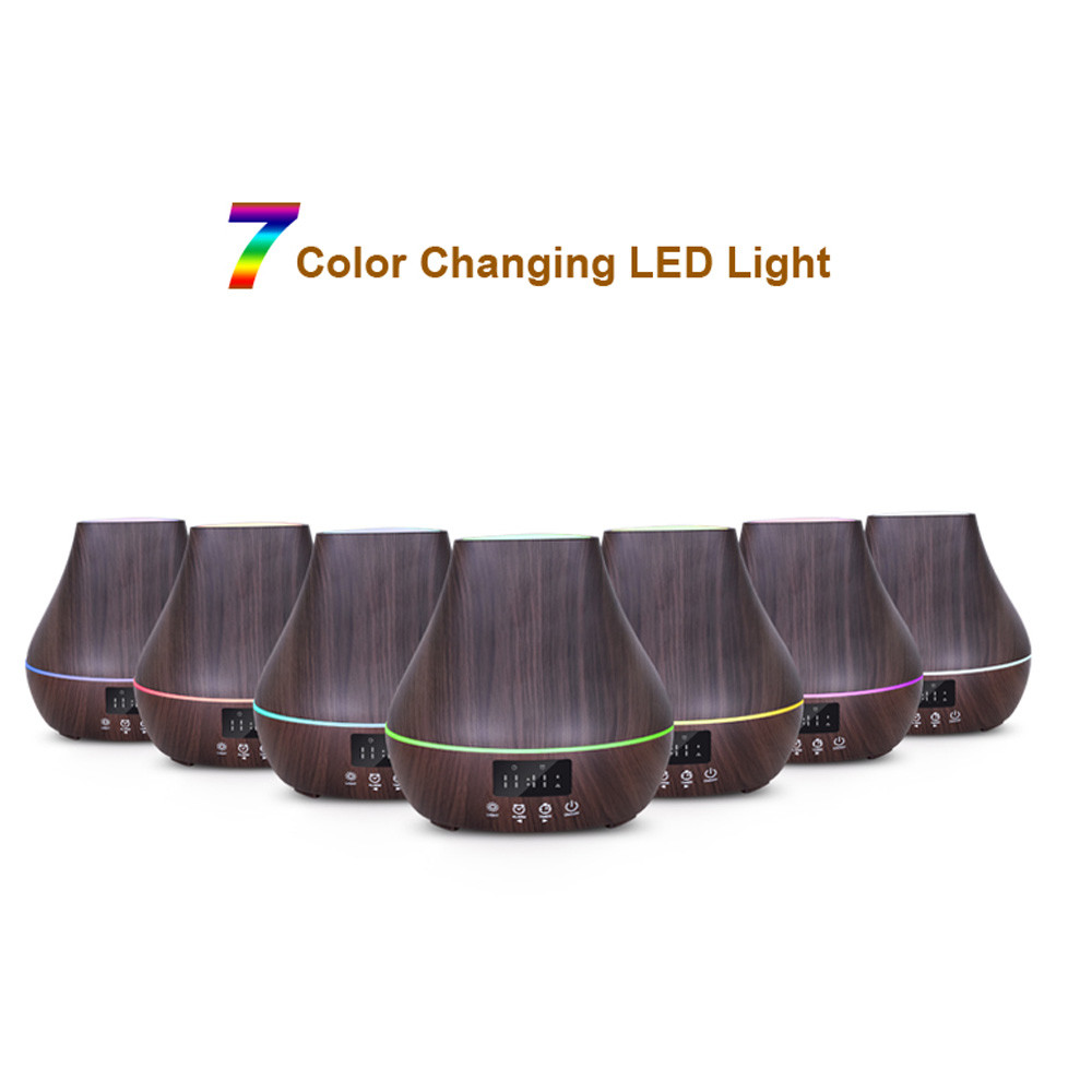 Touch Control 400ml Wood Grain Aromatherapy Diffuser With Clock