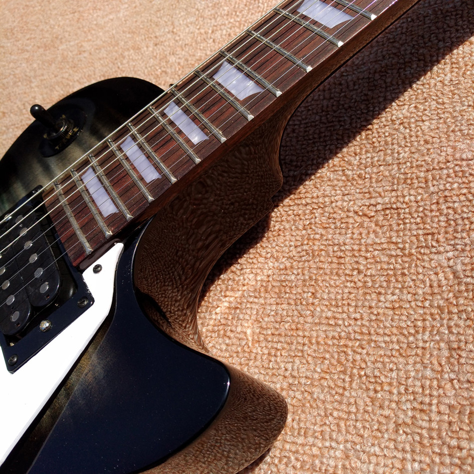 New style high quality LP standard joeperry electric guitar, Transparent black Flame Maple Top electric guitar
