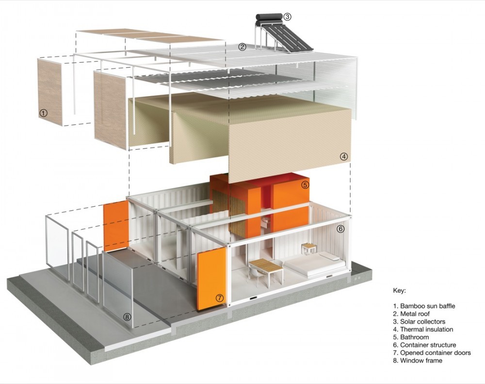 3 Layers Hotel Type Prefab Shipping Container Homes With Sun Glass Window
