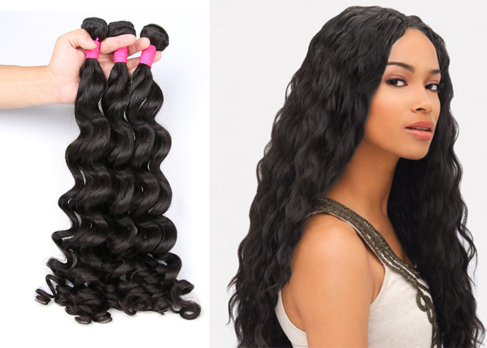 Grade 5A Virgin Brazilian Hair Extension Natural Wave , Natural Black Human Hair