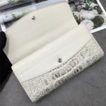 Authentic Exotic Crocodile Skin Women Long White Wallet Female Large Card