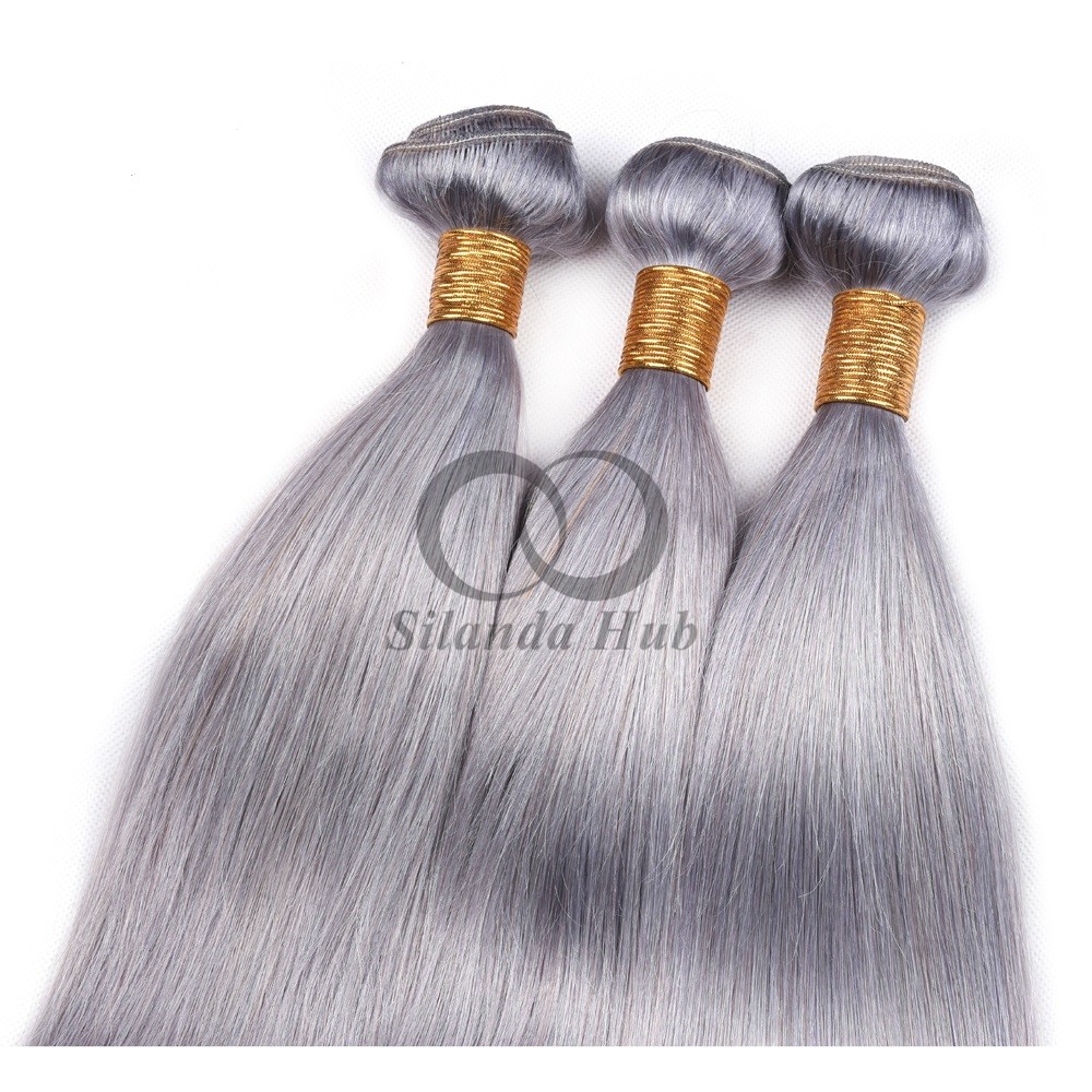 Grey Straight Remy Human Hair Bundles Sew In Weave Bundles Brazilian Bundle Deals