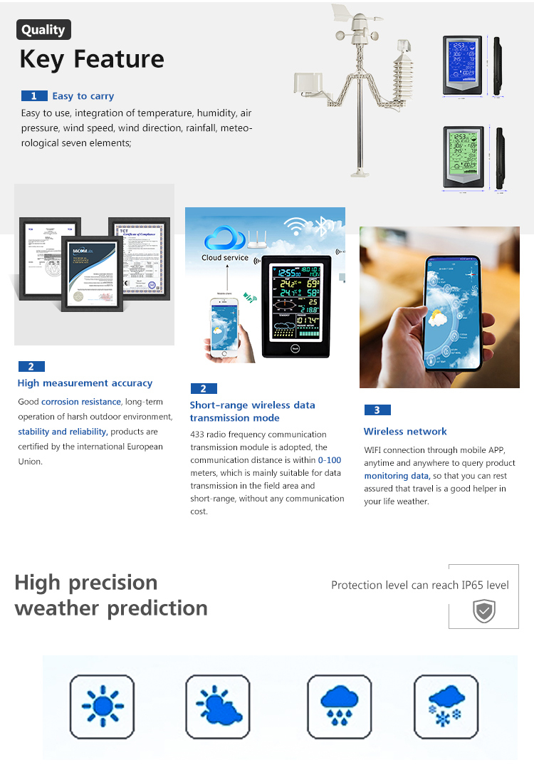 Indoor Temperature Range 0 To 50 °C WS1050 Professional Weather Station With Alarm Clock