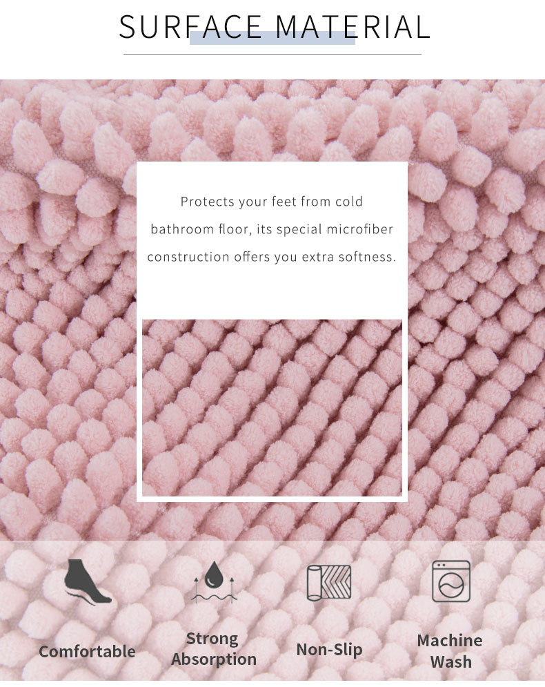 BSCI Non Skid Chenille Bath Mat 100% Polyester Microfiber Noodle Bath Rug