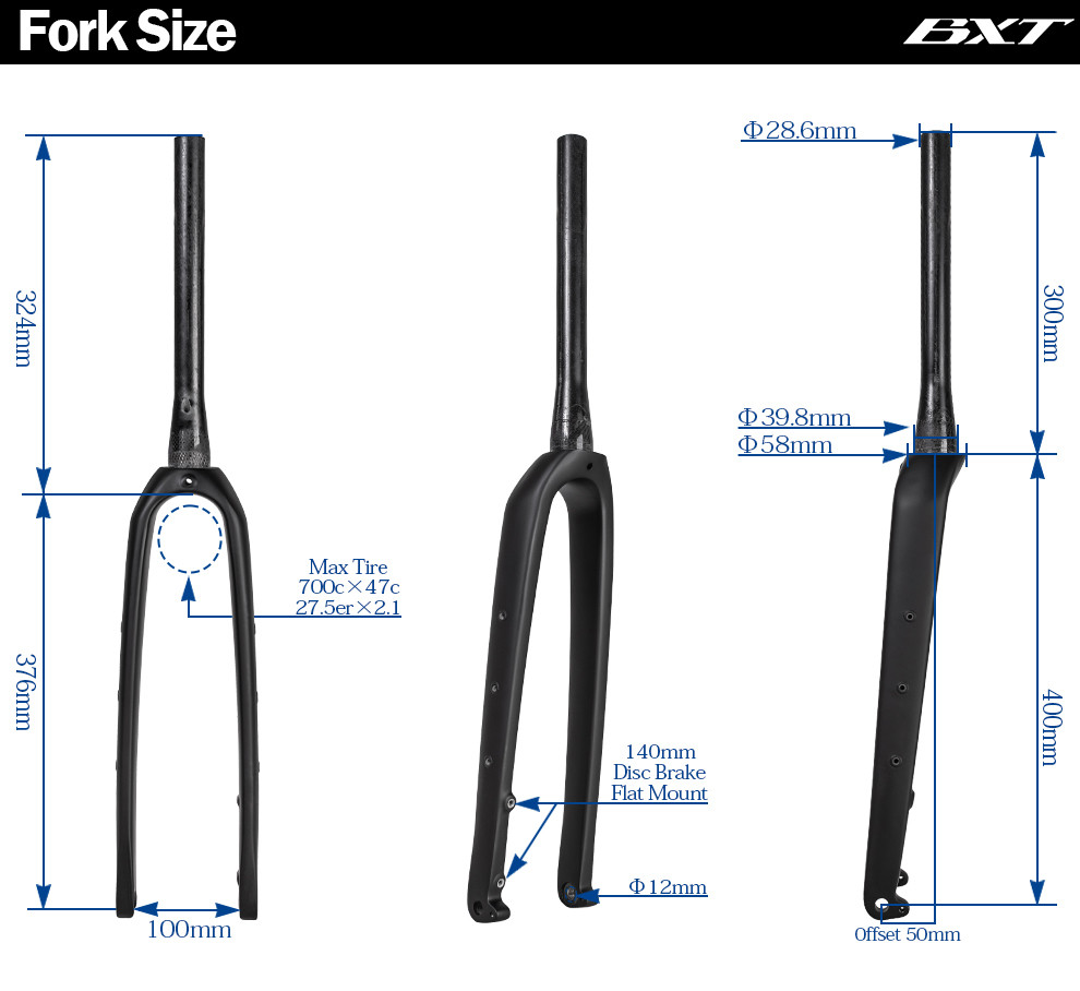 Hidden Cable Bicycle Carbon Fiber Fork 700C Disc Fork Aero Designed Bike Gravel Forks
