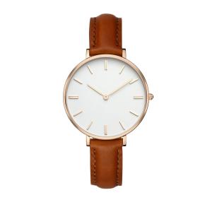 Quality High End Ladies Watches Leather Strap Big Face PVD Coating Color wholesale