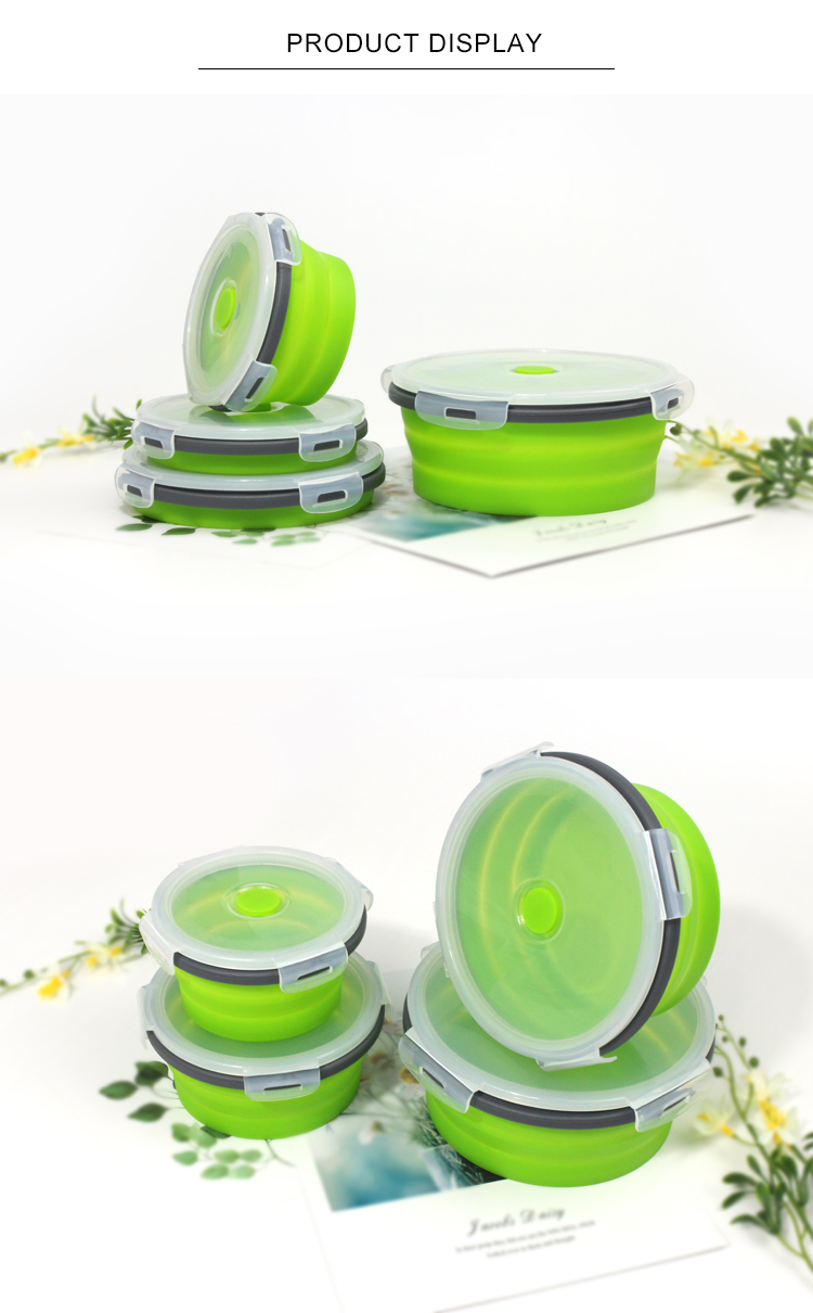 4pcs Round Silicone Folding Lunch Box 350 500 800 1200ML