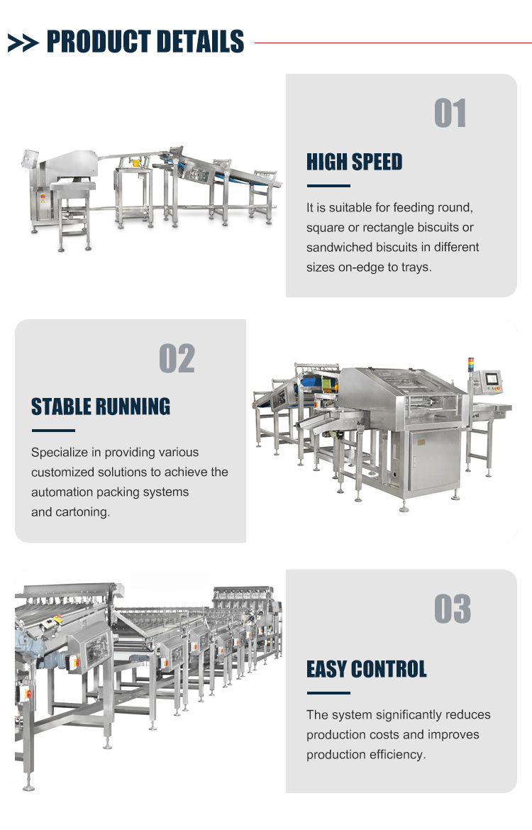 Customized Tray Loader On-Edge Multi Coockies Automatic Biscuit Packing Machine