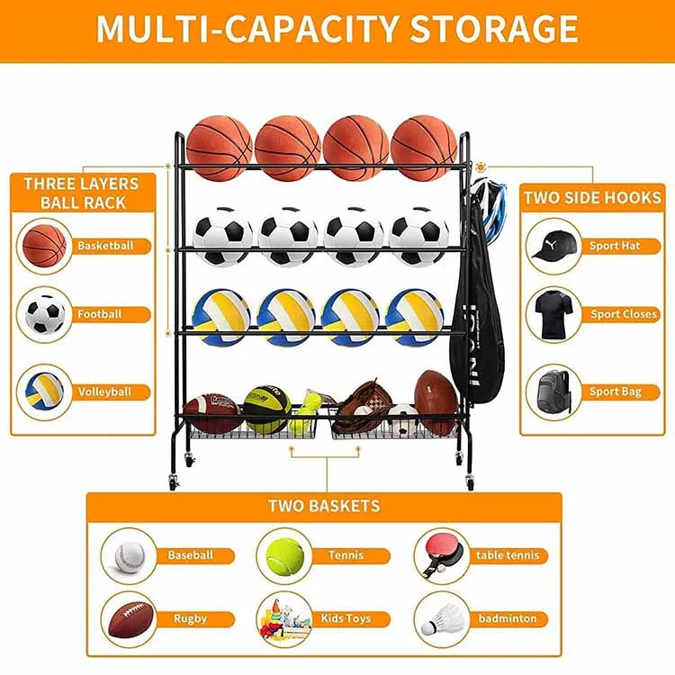 Factory Custom Color Size Metal Basketball Rack Sport Ball Storage Garage Sports Ball Rack for Garage