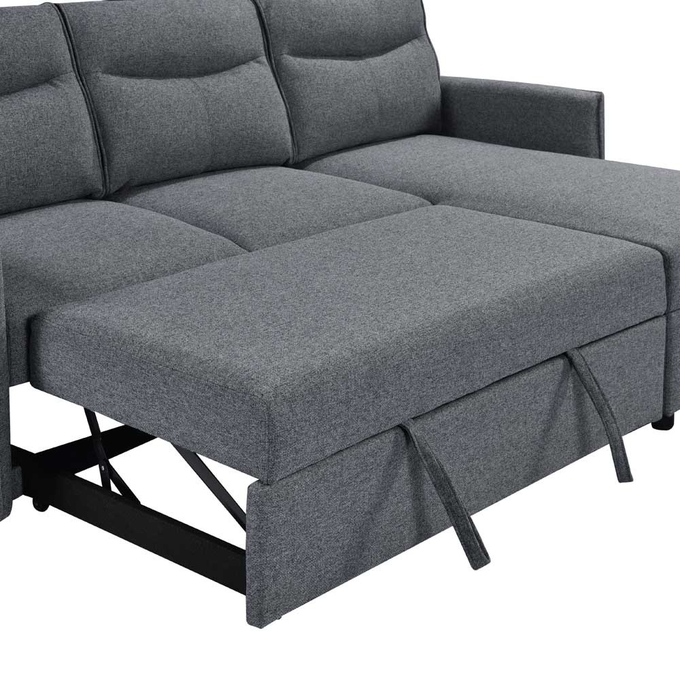 L-Shaped Reversible Sectional Sleeper Sofa with Pull-Out Bed and Storage, Neutral Gray Fabric