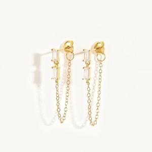 Quality Sales Baguette Cubic Zircon Threader Stud Earring Jewelry 925 Sterling Silver for Women wholesale
