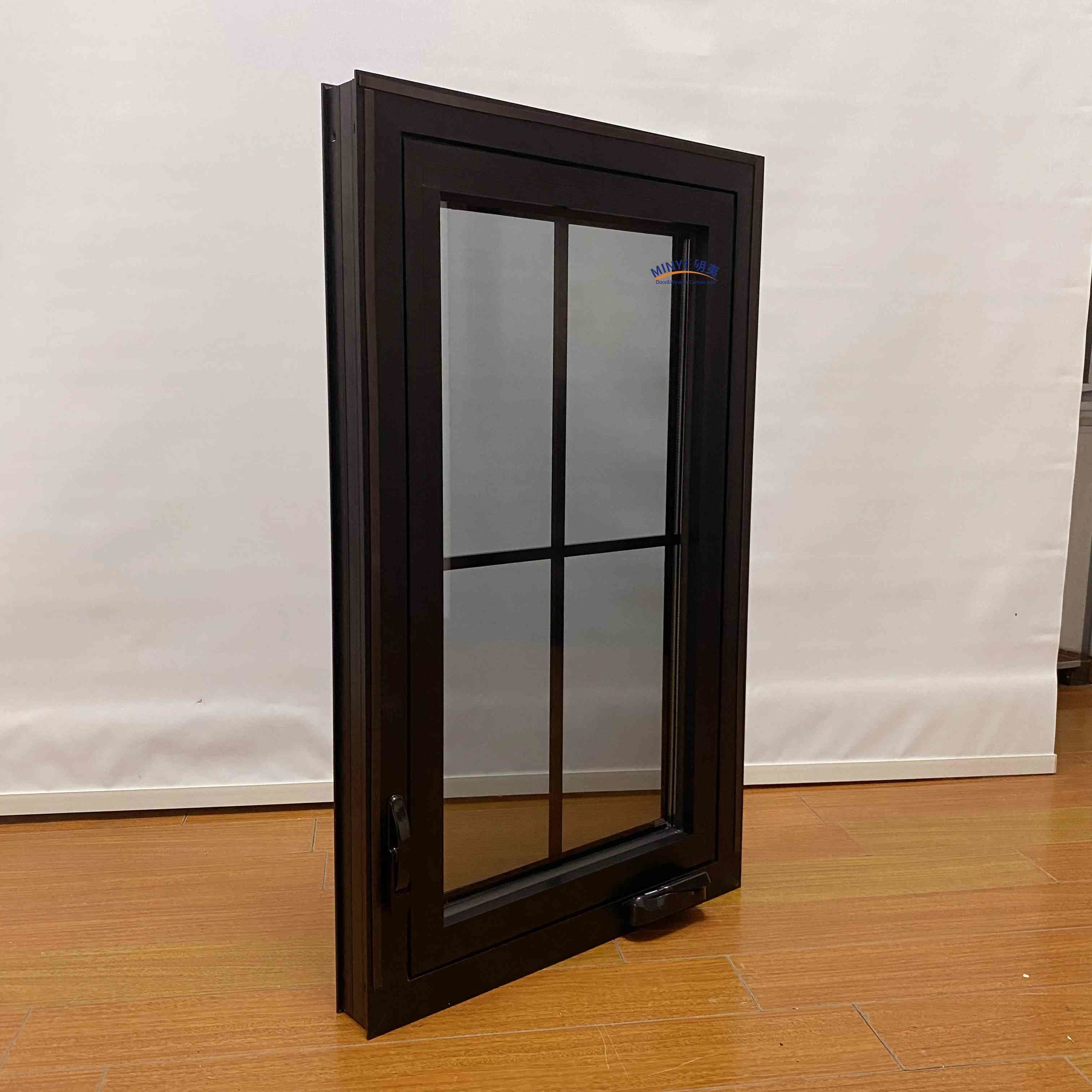 American Style Aluminum Casement Windows Crank Control Laminated Aluminum Casement