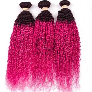 Quality #T1B/Rose Red Kinky Curly Remy Human Hair Bundles Sew In Weave Bundles Brazilian Bundle Deals wholesale