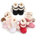 Free sample cotton fluff ball rubber sole anti-slip indoor booties 0-2 years boy
